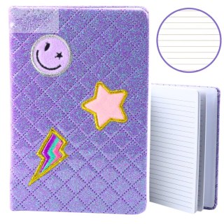 Notatnik W Linie Brokatowy Naszywki Fioletowy B6 80 Kartek