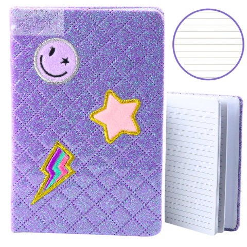 Notatnik W Linie Brokatowy Naszywki Fioletowy B6 80 Kartek