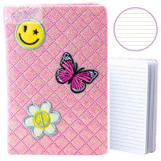 Notatnik W Linie Brokatowy Naszywki Różowy B6 80 Kartek