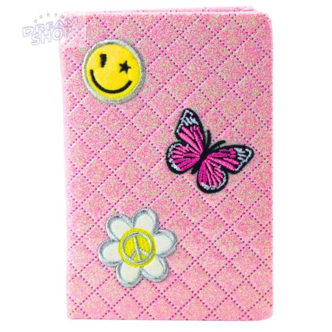 Notatnik W Linie Brokatowy Naszywki Różowy B6 80 Kartek