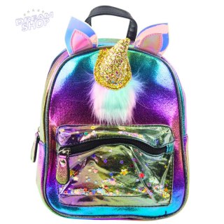Plecak Dziecięcy Z Rogiem Jednorożca Ruchome Konfetti Tęczowy 25cm 4,5L