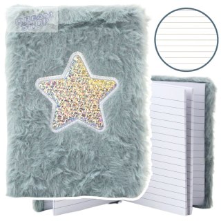 Pluszowy Notatnik W Linie Błyszcząca Gwiazda Szary A6 80 Kartek