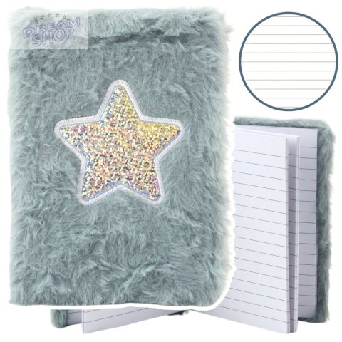Pluszowy Notatnik W Linie Błyszcząca Gwiazda Szary A6 80 Kartek