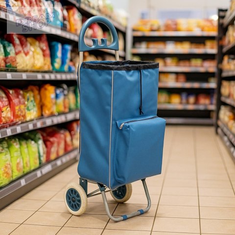 WÓZEK TORBA NA KÓLKACH NA ZAKUPY ZE STELAŻEM 40L BLUE