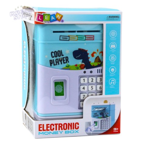 Elektroniczny Sejf Bankomat Skarbonka Na PIN Dla Dzieci Dinozaur Niebieski