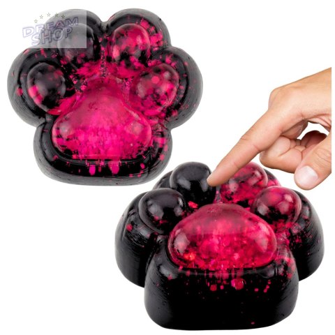 Gniotek Kocia Łapka Antystresowa Sensoryczna Squishy Czarna Różowy Brokat