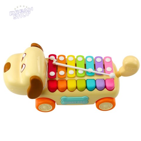 Jeżdżący Piesek Cymbałki Ruchome Uszy Ogon Pałeczka Na Sznurku