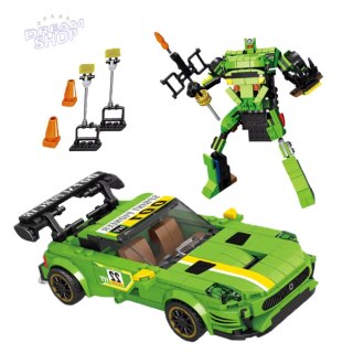 Klocki Konstrukcyjne Auto Robot 2w1 Żółto-Zielony Napęd 352 el.