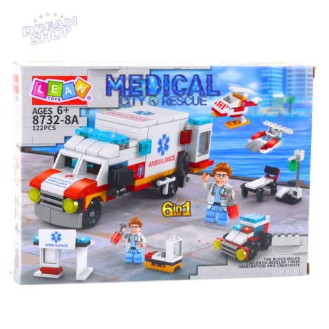 Klocki Konstrukcyjne Zestaw Ratowniczy Ambulans Pogotowie 6w1 122 el.