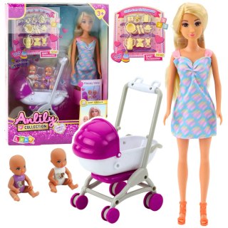 Lalka Anlily Mama Z Dwójką Dzieci Wózek Akcesoria Dziecięce