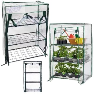 Mini Szklarnia Balkonowa Ogrodowa 3 Półki Metalowe Folia PVC 46 x 24 x 80cm