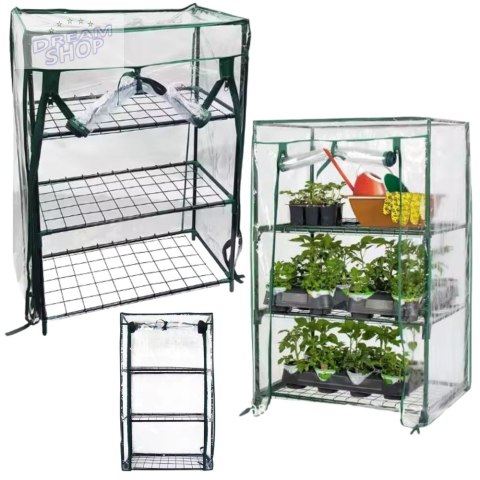 Mini Szklarnia Balkonowa Ogrodowa 3 Półki Metalowe Folia PVC 46 x 24 x 80cm