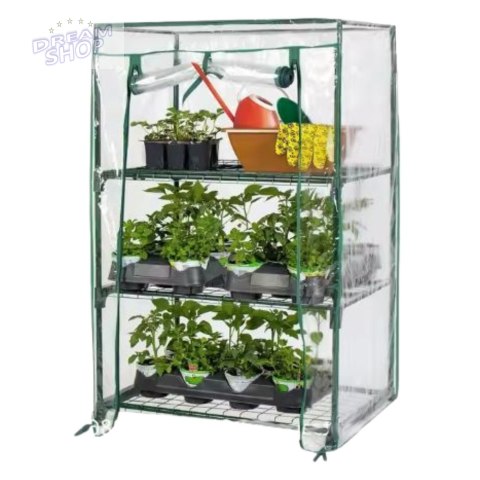 Mini Szklarnia Balkonowa Ogrodowa 3 Półki Metalowe Folia PVC 46 x 24 x 80cm