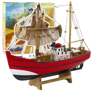 Model Kolekcjonerski Dekoracyjny Statek Kuter Rybacki Czerwony 30x26cm