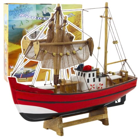 Model Kolekcjonerski Dekoracyjny Statek Kuter Rybacki Czerwony 30x26cm