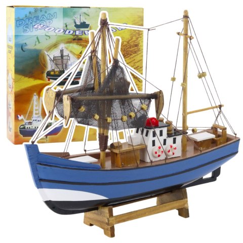 Model Kolekcjonerski Dekoracyjny Statek Kuter Rybacki Niebieski 30x26cm