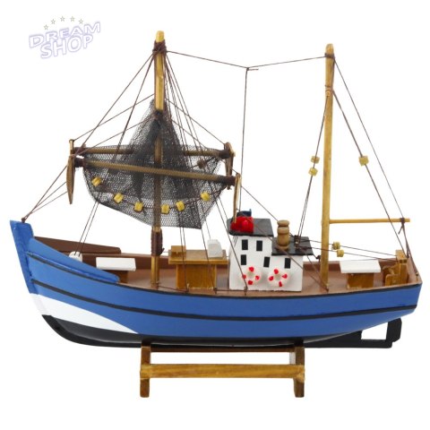 Model Kolekcjonerski Dekoracyjny Statek Kuter Rybacki Niebieski 30x26cm
