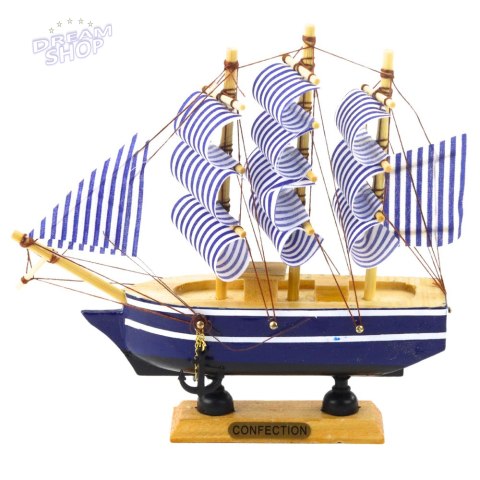 Model Kolekcjonerski Dekoracyjny Statek Żaglowiec Biało-Niebieski 16x15cm