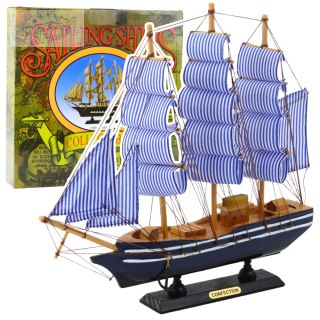 Model Kolekcjonerski Dekoracyjny Statek Żaglowiec Biało-Niebieski 33x31cm