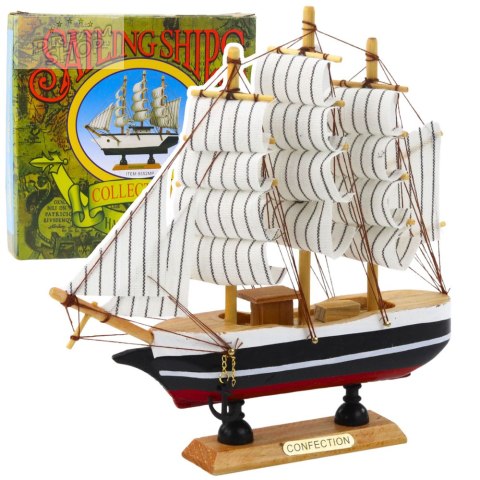 Model Kolekcjonerski Dekoracyjny Statek Żaglowiec Czarno-Biały 21x21cm