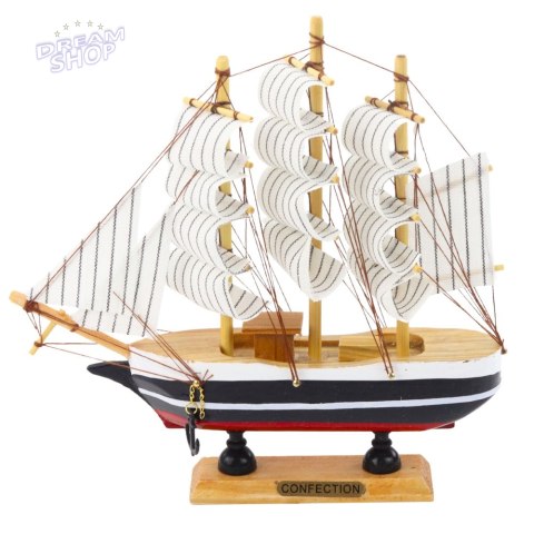 Model Kolekcjonerski Dekoracyjny Statek Żaglowiec Czarno-Biały 21x21cm