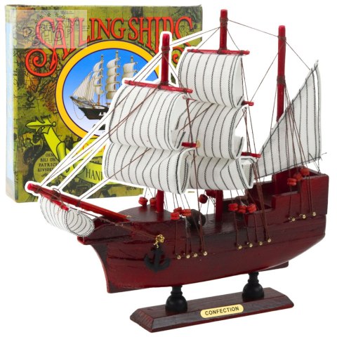 Model Kolekcjonerski Dekoracyjny Statek Żaglowiec Czerwony 24x23cm