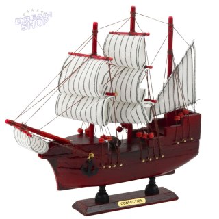 Model Kolekcjonerski Dekoracyjny Statek Żaglowiec Czerwony 24x23cm