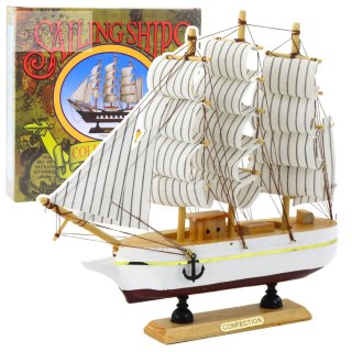 Model Kolekcjonerski Dekoracyjny Statek Żaglowiec Trójmasztowy Biały 24x23cm