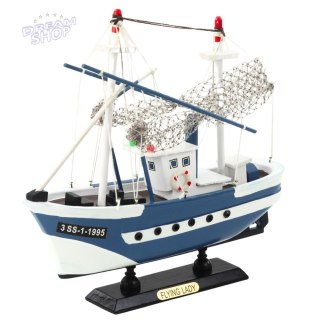 Model Kolekcjonerski Statek Kuter Rybacki Flying Lady Niebieski 24x23cm