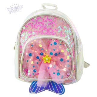 Plecak Dziecięcy Cekiny Tiulowa Kokarda Biały 20cm 3,8L