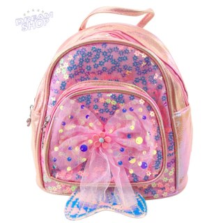 Plecak Dziecięcy Cekiny Tiulowa Kokarda Różowy 20cm 3,8L