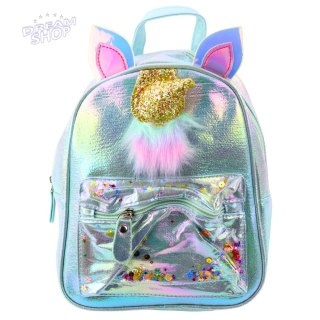 Plecak Dziecięcy Z Rogiem Jednorożca Ruchome Konfetti Niebieski 25cm 4,5L