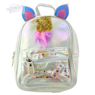 Plecak Dziecięcy Z Rogiem Jednorożca Ruchome Konfetti Perłowy 25cm 4,5L