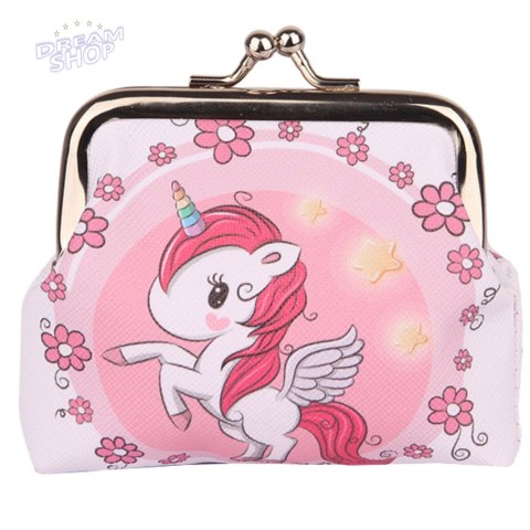Portfelik Dziecięcy Jednorożec Kwiatki Metalowy Zatrzask 10x9cm