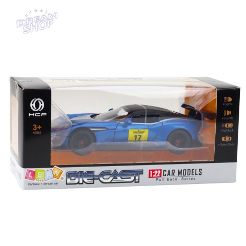 Samochód Metalowy Sportowy Światła Dźwięki Napęd Niebieski 1:22