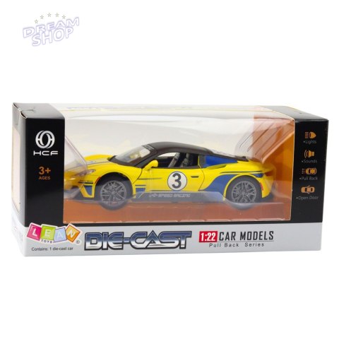 Samochód Metalowy Sportowy Światła Dźwięki Napęd Żółty 1:22