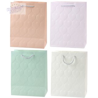 Torba Prezentowa Elegancka Tłoczone Serca Pastelowa 23 x 18 x 10,5 cm