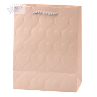 Torba Prezentowa Elegancka Tłoczone Serca Pastelowa 23 x 18 x 10,5 cm