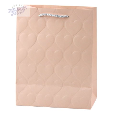 Torba Prezentowa Elegancka Tłoczone Serca Pastelowa 23 x 18 x 10,5 cm