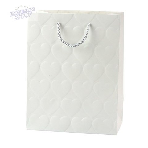 Torba Prezentowa Elegancka Tłoczone Serca Pastelowa 23 x 18 x 10,5 cm