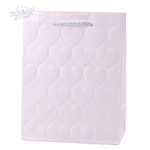 Torba Prezentowa Elegancka Tłoczone Serca Pastelowa 23 x 18 x 10,5 cm