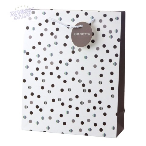 Torba Prezentowa Klasyczna W Kropki Zawieszka Just For You 32 x 26 x 10 cm