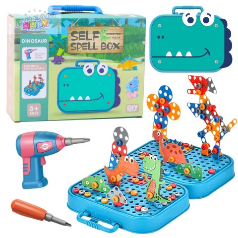 Zestaw Do Skręcania DIY Walizka Układanka Dinozaury Klocki Wkrętarka 228el.