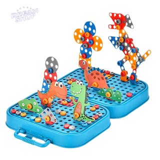 Zestaw Do Skręcania DIY Walizka Układanka Dinozaury Klocki Wkrętarka 228el.