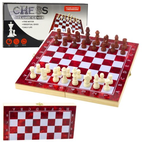 Zestaw Drewniana Gra 3W1 Szachy Tryktrak Warcaby Składana Plansza 24x24cm