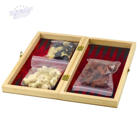 Zestaw Drewniana Gra 3W1 Szachy Tryktrak Warcaby Składana Plansza 24x24cm