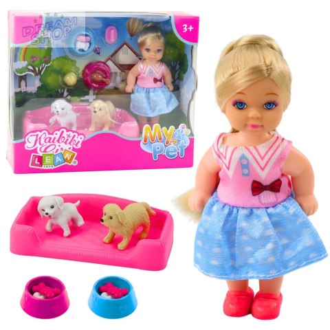 Zestaw Mini Laleczka Z Dwoma Pieskami Legowisko Miski Z Karmą