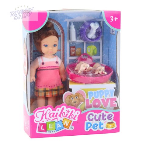 Zestaw Mini Laleczka Z Dwoma Szczeniaczkami Legowisko Miska Butelka