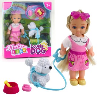 Zestaw Mini Laleczka Z Pieskiem Na Smyczy Miska Z Kością