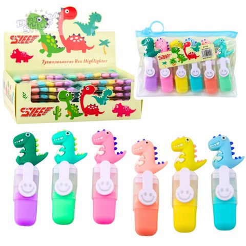 Zestaw Mini Zakreślacze Z Dinozaurem W Etui Kolorowe 6szt 8cm